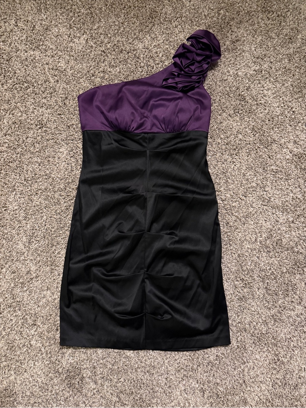Love Tease One-Shoulder Purple and Black Mini Dress
